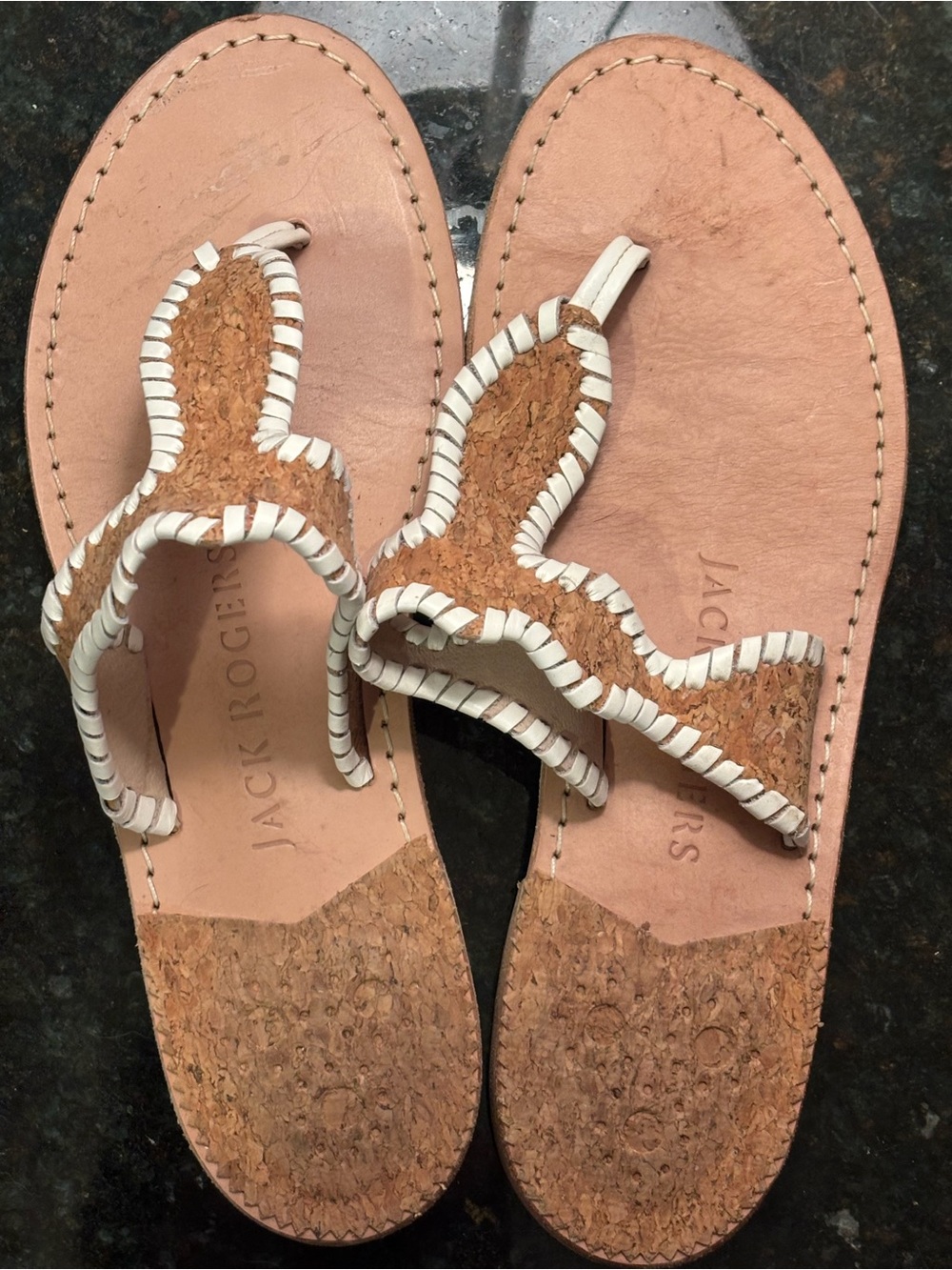 Jack Rogers Cork Sandals with White Whipstitch Trim